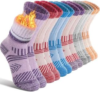 EBMORE Kids Merino Wool Hiking Socks Toddlers Girls Winter Thermal Thick Warm Boot Cushion Ski Snow Gift Socks Stocking Stuffers 6 Pairs (Colored Stripes, 12-15 Years)