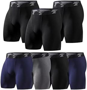 TELALEO 7 Pack Compression Shorts Men Spandex Athletic Underwear Performance Boxer Briefs Workout Baselayer, Black,blue,gray, Large