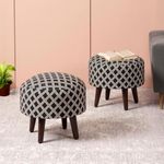 nestroots Ottoman Stool for Living Room Set of 2 Stool for Sitting |Wooden Stool for Bedroom Ottoman pouffes for Sitting (14 inch Black & White)