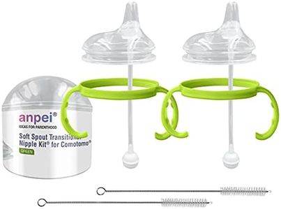 Anpei Sippy Cup Soft Spout Transitional Nipple Kit Bundle Compatible with Comotomo Baby Bottles, 5 oz and 8 oz | Value Bundle 2 Kits + Brushes (Green)