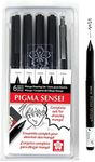 Sakura Pigma Sensei Manga Drawing Kit - Archival Black Ink Pens with Pencil & Eraser - Pens for Drawing Manga, Cartoon, & More - Assorted Nib Sizes - 6 Pack