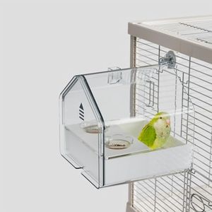YOOSO WING Hanging Bird Bath for Cage, 3-in-1 Multifunctional Bathtub -Bath, Feeder & House for Small to Medium Lovebirds, Finches, Parakeets – Essential Bird Cage Accessory (White)