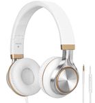 Headphones,BEINSOUND HW50C Stereo Folding Headsets Strong Low Bass Headphones with Microphone for iPhone, All Android Smartphones, PC, Laptop, Mp3 mp4, Tablet Macbook Earphones (White&Gold)