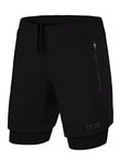 TCA Ultra 2 in 1 Compression Shorts Men Running Gym Shorts for Men with Zipped Pockets - Anthracite (2X Zip Pockets), M