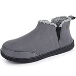 HomeTop Soft Microsuede Sherpa Lined House Shoes Anti-Skid Indoor Outdoor Boot Slipper for men with Elastic Dual Gores (12, Dark Gray)