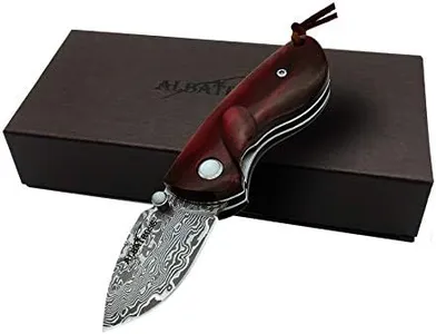 ALBATROSS Mini Pocket Knife Red Sandalwood 4.75'' Modern Damascus Steel Knife Liner Lock Folding Knife Gift Box - HGDK013