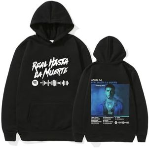 Trconk Rapper Anuel AA Estampado Sobredimensionado Manga Larga Sudadera con Capucha Hombre Mujer Hip Hop Moda Jersey Sudaderas Neutro Ropa De Calle-Black||XXS