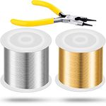 2 Rolls 20 Gauge Wire for Jewelry Making and Pliers Silver Craft Wire Tarnish Resistant Jewelry Beading Wire for DIY Jewelry Craft Making Supplies (Gold, Silver)