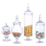 (Set of 4) Large Classic Clear Glass Lid Apothecary Jars/Candy Buffet/Wedding Centerpiece - MyGift® Home