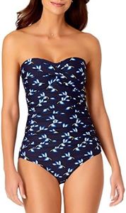 Anne Cole Women's Standard Twist Front Shirred One Piece Swimsuit, Leaf Toss, 6, Leaf Toss, 10