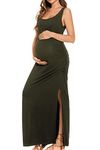 Smallshow Women's Long Maternity Dress Sleeveness Split Ruched Pregnancy Clothes Large,Army Green