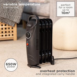 Russell Hobbs Oil Filled Radiator, 650W – Portable Electric Heater