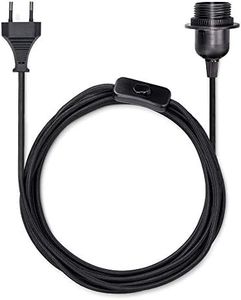 kwmobile Cavo Porta-Lampada con Interruttore - Filo Porta-lampade a Sospensione - Attacco Lampadina E27 - Corda Lunga 5m Rivestita in Tessuto Nero
