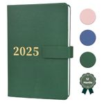 Diary 2025 Day Per Page 2025 Diary A5 Page a Day Diary Planner Organiser from Jan 2025 to Dec 2025 Diaries Full Year Daily Planner with Pen Holder & Bookmark,UK Holiday,Faux Leather Cover(Green)