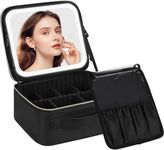 DEESSE Travel Makeup Bag with LED Lighted Make up Case with Mirror 3 Color Setting Cosmetic Makeup Box Organizer Vanity Case for Women Beauty Accessories Case Rechargeable-Faux Leather Women (Black)