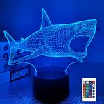 Shark 3D Night Light Ocean Animal Illusion Lamp with 16 Colors Remote + Timer + Dim, Table Desk Decor Lamp Bedroom Children Room Decorative LED Nightlight for Kids Boys Holiday Gifts