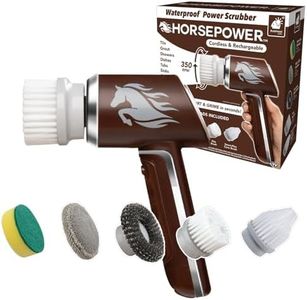 Horsepower Scrubber AS-SEEN-ON-TV Waterproof Rechargeable Handheld 350 RPM Includes 5 Brush Heads, Blast Away Dirt & Grime, Tile Grout, Bathrooms, Kitchen, Auto Rims, Outdoor Furniture