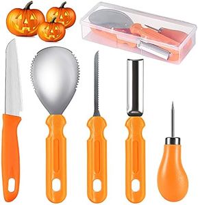 kuaima Pumpkin Carving Tools Set Halloween Pumpkin Carving kit Carving Knife Professional Stainless Steel Pumpkin Carving Tools Set with Food Carving Knife Baking Kitchen Knife (5PCS)