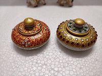 Marble SINDOOR DANI with Meena Work (Buy ONE GET ONE Free) SINDOOR Box SINDOOR DIBBI Decorative Small Marble Box Handpainted Decorative Container KUMKUM Box Pill Box (Set of 2)