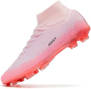 NISOCY Boys Girls Soccer Shoes Firm Ground Professional Athletic Kids Indoor/Outdoor Football Cleats for Youth Futsal Pink EU 36