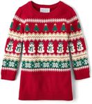 The Children's Place Baby Girls' and Toddler Long Sleeve Sweater Dress, Classic Red Fairisle, 9-12 Months