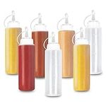 MATANA 8 Plastic Squeeze Sauce Bottles with Nozzles, 240ml - Condiments, Sauces, Ketchup, Dressings, Mustard, Olive Oil - BPA-Free & Dishwasher Safe