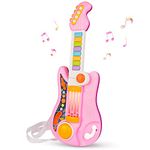 Kids Guitar 2 In 1 Music Toys Piano for Kids Electric Guitar with Strap Toddler Guitar Musical Instruments Toys for 3 4 5 Year Old Girls Gifts (Pink)