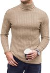 Ekouaer Men's Turtleneck Shirts Long Sleeve Tops Slim Fit Pullover Sweaters Ribbed Thermal Underwear Tops Cream L