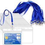 36pcs Blue Lanyards for Neck with 36pcs Card Holder, Clear Plastic ID Card Holder and Lanyard, Horizontal Sealable Waterproof Name Badge Holders with Lanyard for ID Cards, Office, School, Bus Passes