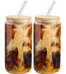 JIYAN FASHIONS | Milk Bottle Glass Mason Jar, Glass Mug 500 ML Set of 2 with Reusable Glass Straw with Bamboo Airtight Twist Lid, Best Suitable for Milk, Juice, Shake, Smoothies, Coco, Coffee-Tea