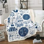 Compass Fleece Blankets Nautical Theme Blanket For Kids Adults Ocean Sailboat Anchor Printed Throw Blanket Boys Girls Sea Adventure Plush Blankets Vintage Room Decor Fuzzy Blanket King 87"*94"