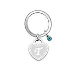 bifriend 26 Initial English Letter A-Z Keyring Gift,Silver Heart Pendant Birthstone Keychain Key Chain Ring For Birthday Christmas Keyfob Accessories (T)