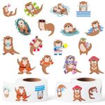 WATINC Sea and River Otter Stickers,1000Pcs Otter Day Animals Cartoon Sticker in 2 Rolls, DIY Cute Lutra Decals Birthday Party Favor Supplies Decoration for Kids Laptop Boxes Gifts Bags Water Bottle