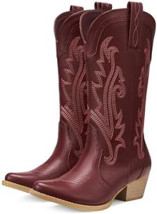 HISEA Rollda Cowboy Boots for Women, Cowgirl Boots, Comfortable Western Boots with Pointed Toe Stitched Embroidery for Country Concert Dancing Wedding Traveling Daily Outfits