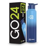 Go24 pexpo Water Bottle 1 ltr Stainless Steel Sports/Fridge Bottle with Sipper Cap | 1-Year Warranty | Single Wall | For Home, Office, Gym | Lightweight | Craft Pro 950ml | Blue-Denim Blue Ombre
