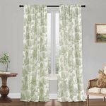 Sage Green Curtains 96 Inches Long for Bedroom,Room Darkening Toile Patterned Draperies Semi Sheer Curtins/Living Room 2 Panel 60% Blackout Printed Curtain,96 Inch Length,Cream and Grey Gray Green