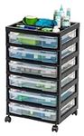 IRIS USA 6-Tier Scrapbook Rolling Storage Cart with Organizer Top for Papers, Vinyl, Tools, Office, Art and Crafting Supplies, Black Frame with 6 Clear Scrapbooking Drawer Cases, 1-Pack