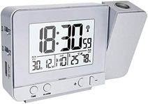 Queta Projection Alarm Clock, Digital Clock with Time, Temperature Projection with Dual Alarm, Humidity, Snooze, Timer, Calendar, USB Port (Silver Colour)