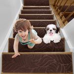 YISUN 15 PCS Stair Carpet, Non-Slip Carpet Stair Treads, Carpet Treads for Stairs Non Skid Rubber Backing Removable Washable Step Runners Perfect for Kids Elders and Pets(20 cm x 65 cm)