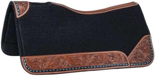 Tough 1 31-99940 Black Felt Saddle pad w/Turquoise buckstitch Tooled wear Leathers