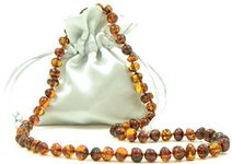 AmberJewelry Baltic Amber Beaded Necklaces for Adults - 21.6 inches (55cm) - Dark Cognac / Brown Color Amber Beads Necklace - Authentic / Polished Baltic Amber Beads Necklace collar de ámbar Handmade