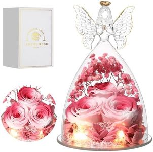 Tiaronics Mothers Day Rose Gifts for Women Preserved Real Flower in Glass Angel Figurines Roses for Delivery Prime Birthday Gifts for Mom Grandma Girlfriend Wife Her, Pink White