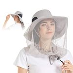 Tibeha Bug Net Hat - Mosquito Head Net UPF 50+ Sun Protection with Hidden Netting Outdoors for Women and Men Grey