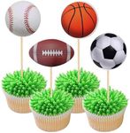ZHUOWEISM 36 PCS Sports Cupcake Toppers Baseball Cupcake Picks Football Soccer Ball ToothPicks Rugby Basketball Cake Decorations for Sports Balls Theme Boys Men Birthday Party Supplies