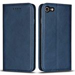 DENDICO Case for iPhone 7 / iPhone 8 / iPhone SE 2022 / iPhone SE 2020, Classic Leather Wallet Case Flip Notebook Style Cover with Magnetic Closure, Card Holders, Stand Feature - Blue