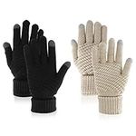 ASTER 2 Pairs Women's Winter Gloves Touch Screen Gloves Warm Fleece Gloves Lined Knit Gloves Elastic Cuff Winter Texting Gloves