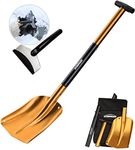 Overmont Retractable Snow Shovel with Ice Scraper Aluminum Lightweight Utility Portable Collapsible Shovel Mud for Car, Camping, and Garden Gold