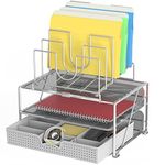 Sliver : DecoBros Mesh Desk Organizer with Double Tray and 5 Stacking Sorter Sections, Sliver