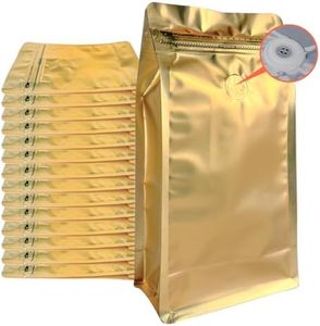 Coffee Bags with Valve (50 PCS,16oz/1lb) Gold High Barrier Aluminum Foil Flat Bottom Standing Coffee Beans Storage Packaging Bags, Reusable Heat Seal Side Zipper Pouches for Small Business and Home