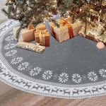 Dremisland Christmas Tree Skirt Rustic Christmas Tree Mat with Snowflake Reindeer Red Knitted Xmas Tree Skirts Thick Knitted Xmas Holiday Decor New Year Home Party Decorations (Grey, 36inch/90cm)